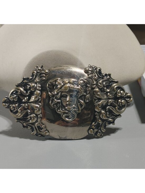 Large Art Nouveau Belt Buckle Sash Plaque Vintage Maiden Medusa Silver Plated main image 5